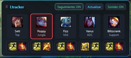 Panel rápido de LTracker superpuesto a la partida